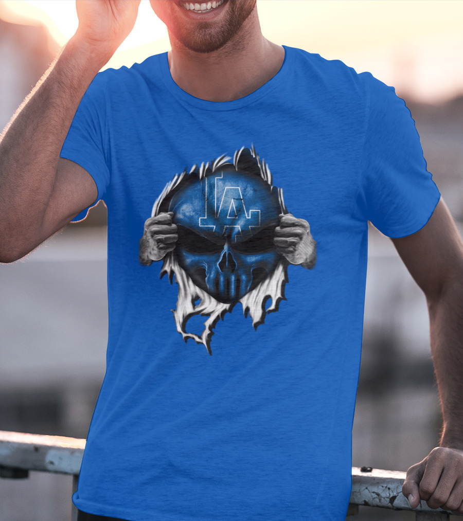 Los Angeles Dodgers LA Blue Skull Hands Peeling T-Shirt