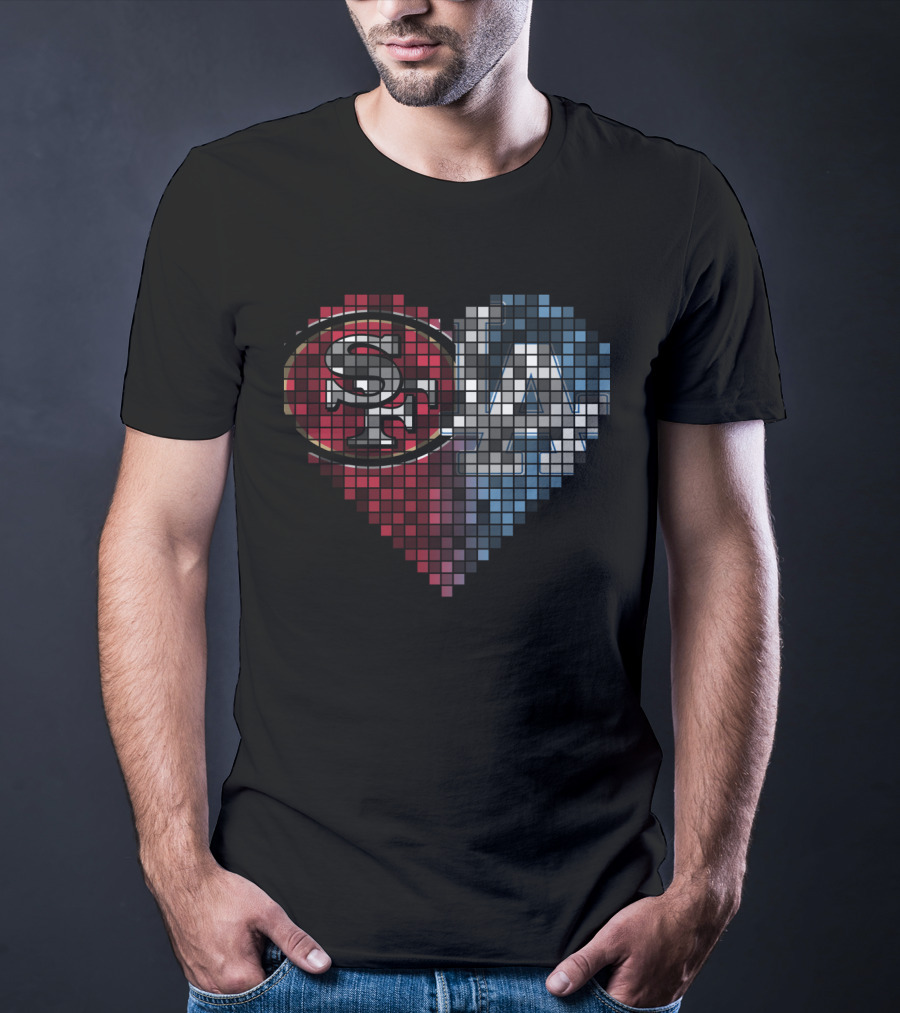 Ttr 002 San Francisco 49ers Los Angeles Dodgers Heart Pixel Mosaic T-Shirt