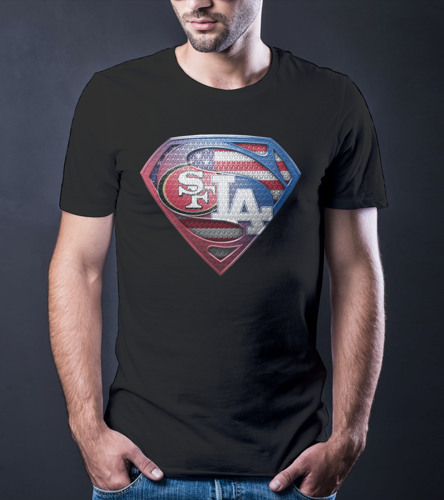 San Francisco 49ers Los Angeles Dodgers American Flag Superman T-Shirt