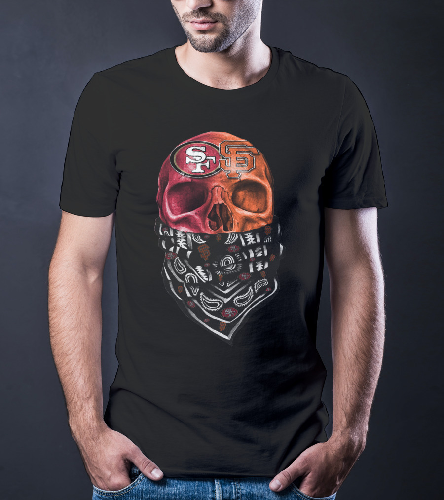 Sf Giants And 49ers Skull Bandana Art T-Shirt