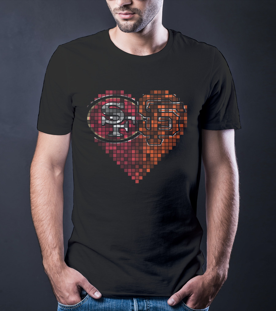 Ttr 003 Sf Giants 49ers Heart Pixel Art T-Shirt