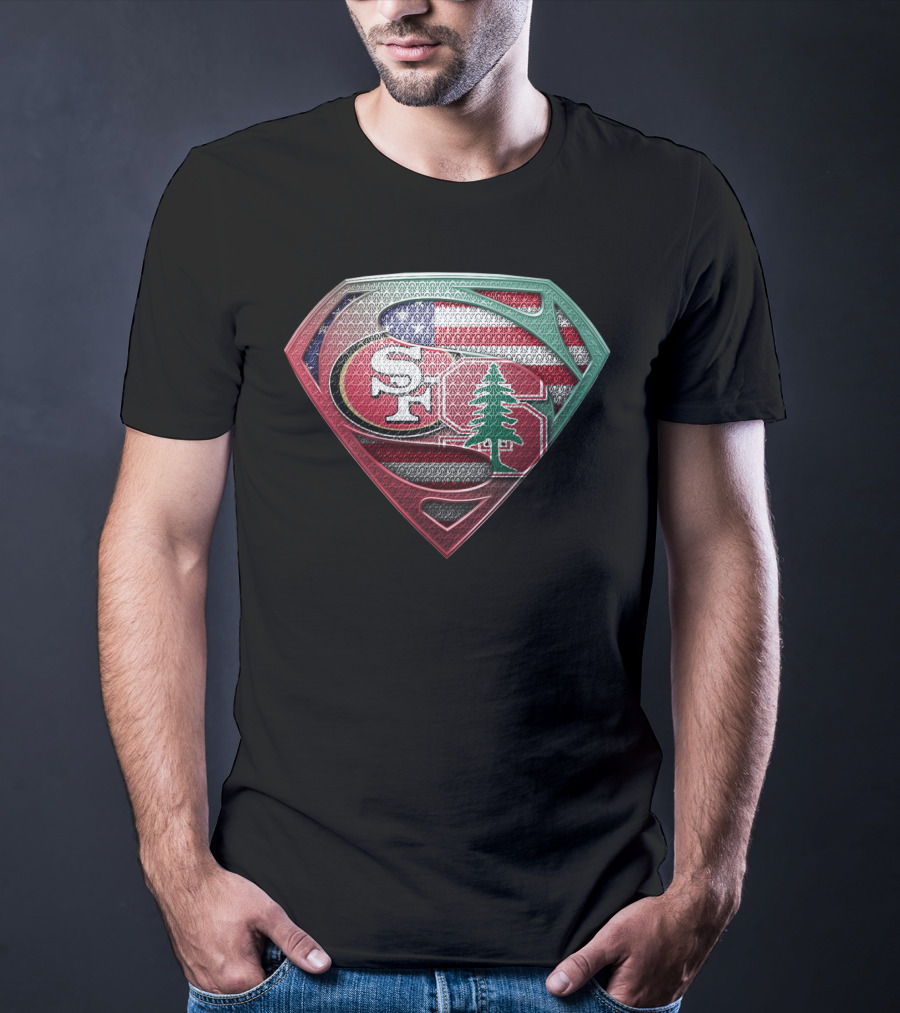 Stanford Cardinal San Francisco 49ers Superman Shield Flag T-Shirt