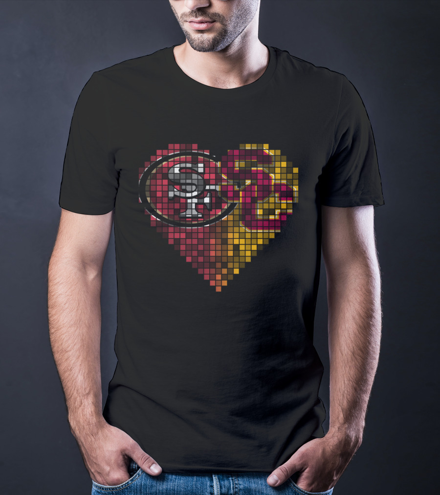 Ttr 005 Heart Mosaic San Francisco 49ers And Usc Trojans Logos T-Shirt
