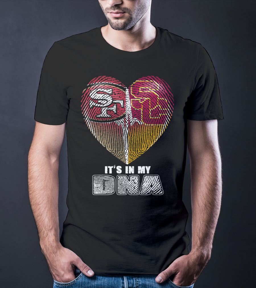 San Francisco 49ers USC Trojans Heart DNA Fingerprint Fan Pride T-Shirt