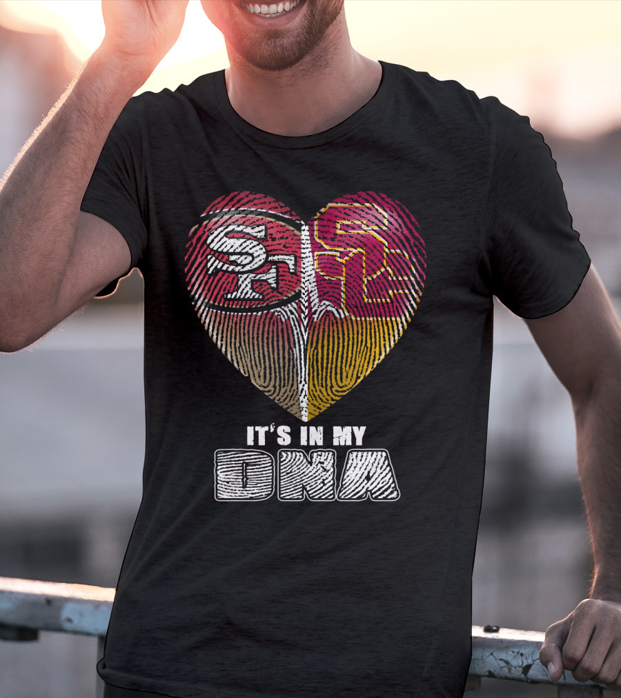 San Francisco 49ers USC Trojans Heart DNA Fingerprint Fan Pride T-Shirt