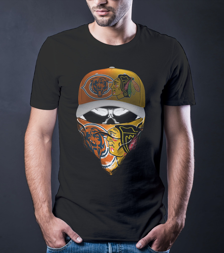 Chicago Bears Blackhawks Cap And Bandana Crossover T-Shirt