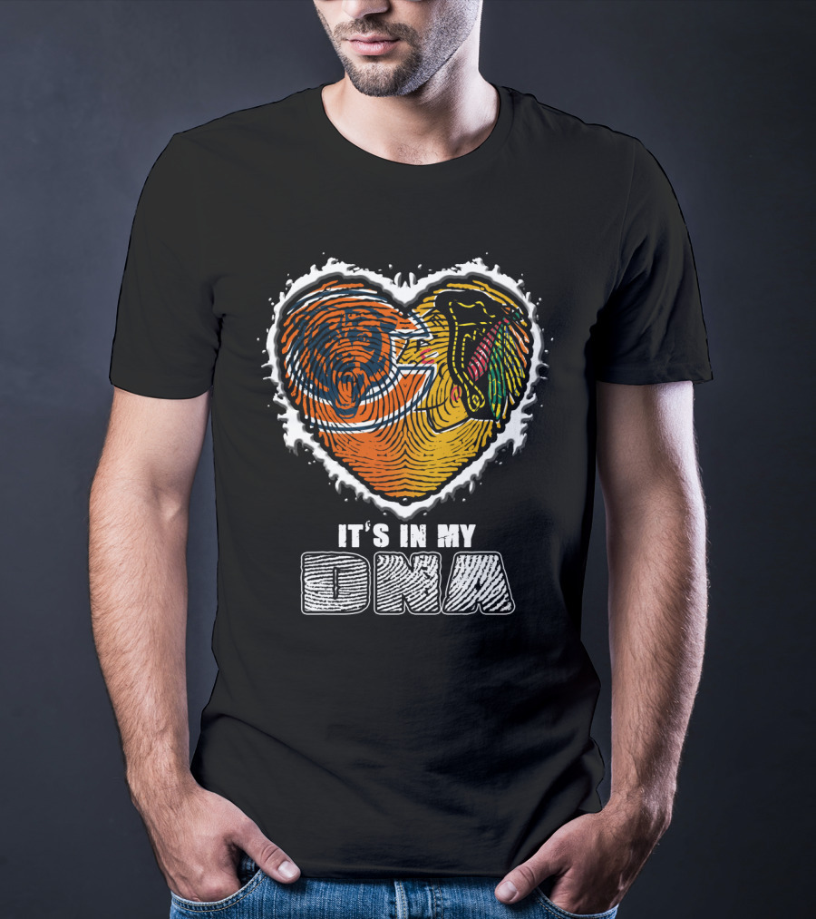 It’s In My Dna Chicago Bears Blackhawks Fingerprint Heart T-Shirt