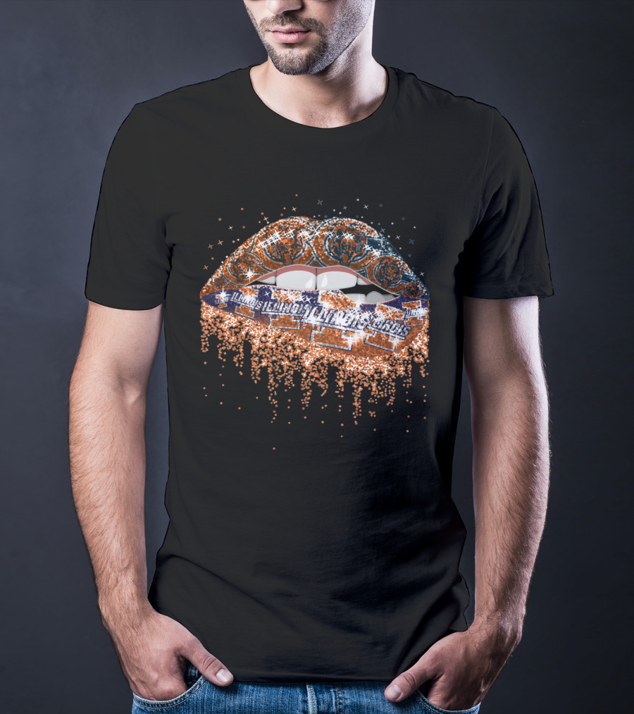 Illinois Fighting Illini Lips Glitter T-Shirt