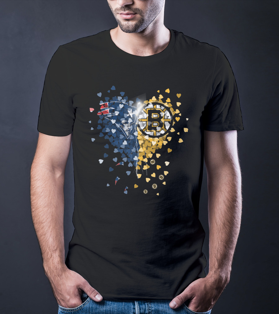New England Patriots Boston Bruins Heart Lightning Fusion T-Shirt