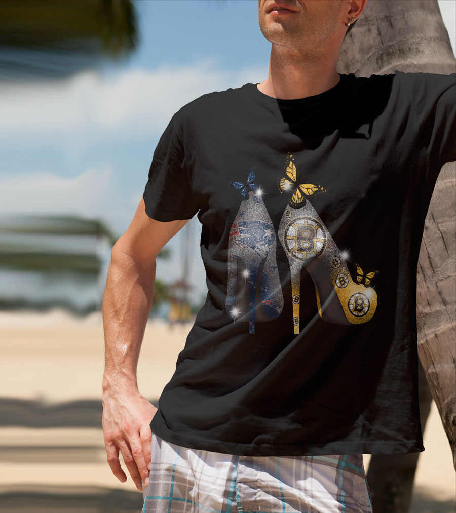 Nfl Patriots And Nhl Bruins Butterfly Stilettos T-Shirt