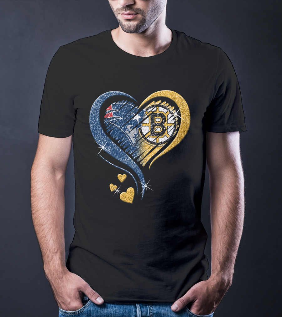 New England Patriots Boston Bruins Heart Design T-Shirt