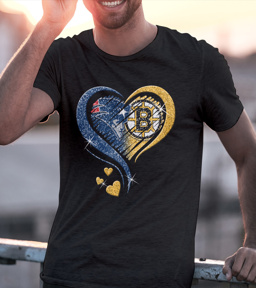 New England Patriots Boston Bruins Heart Design T-Shirt