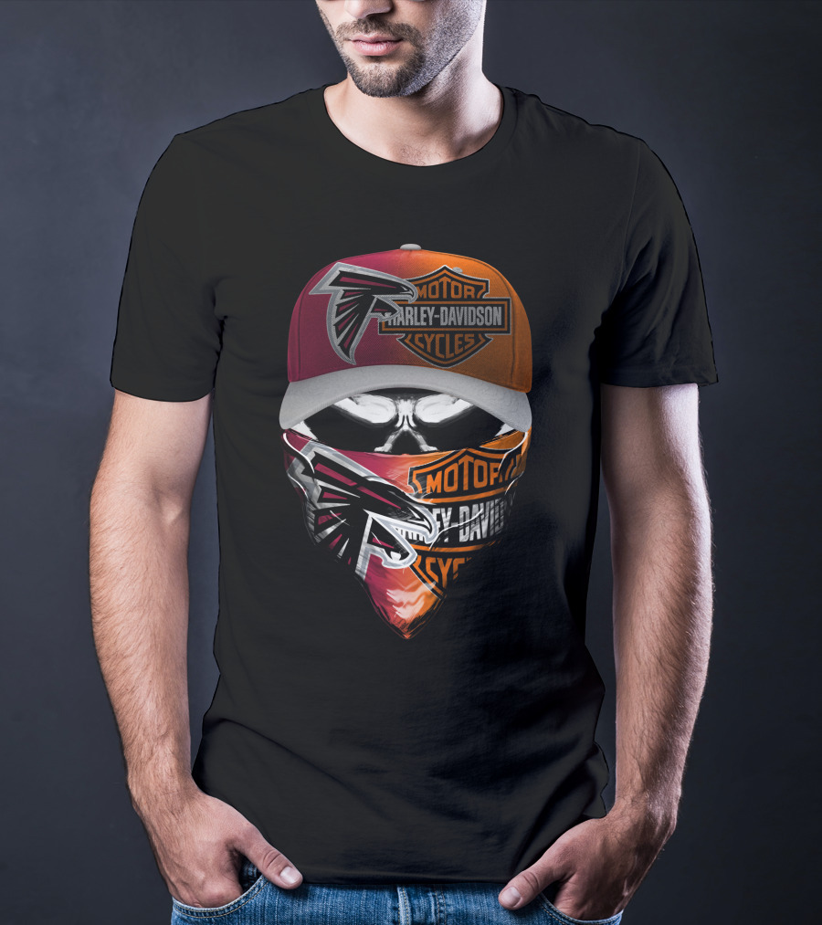 Atlanta Falcons Harley Davidson Motorcycles Mask Hat Combo T-Shirt