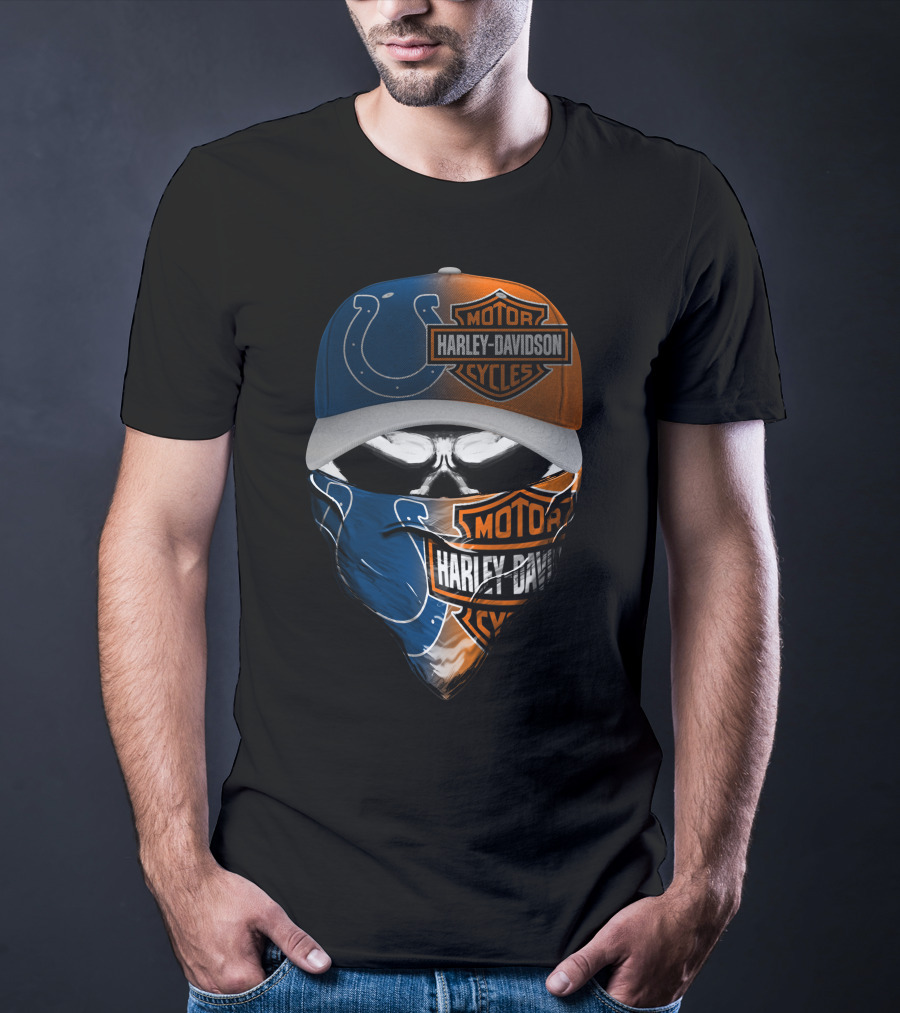 Harley Davidson Motorcycles Colts Skull Hat Bandana T-Shirt