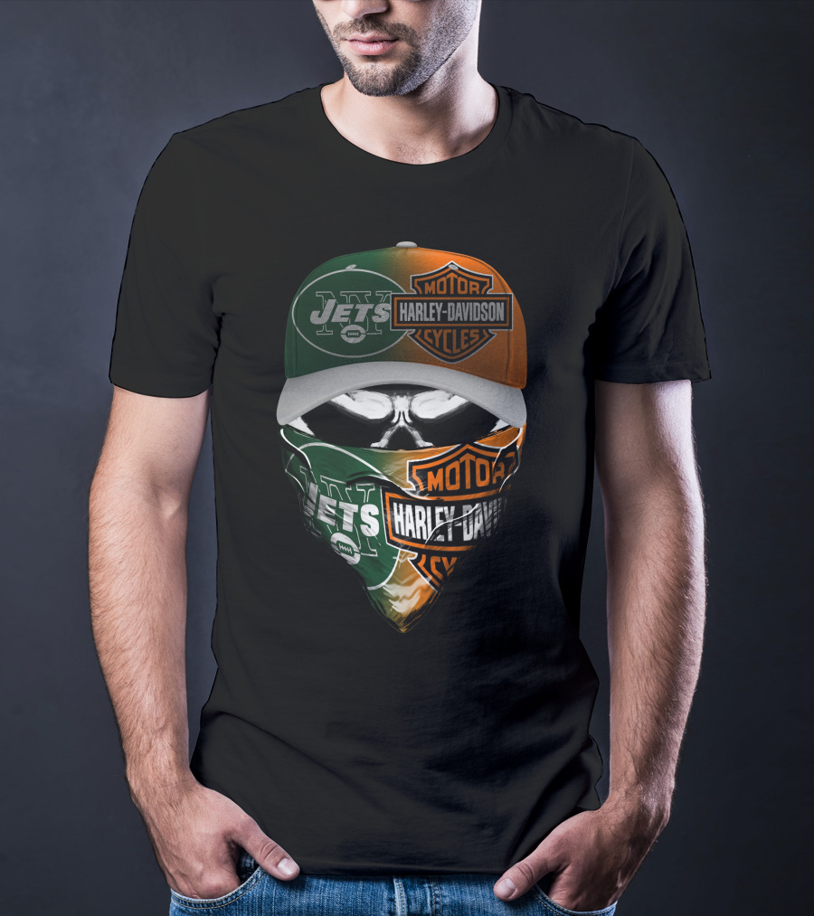 New York Jets Harley Davidson Motorcycles Mashup 24Hl Cap And Bandana T-Shirt