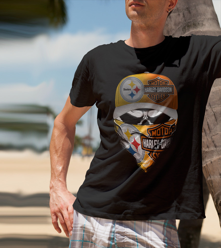 Steelers Harley Davidson Motorcycles Skull Mask T-Shirt