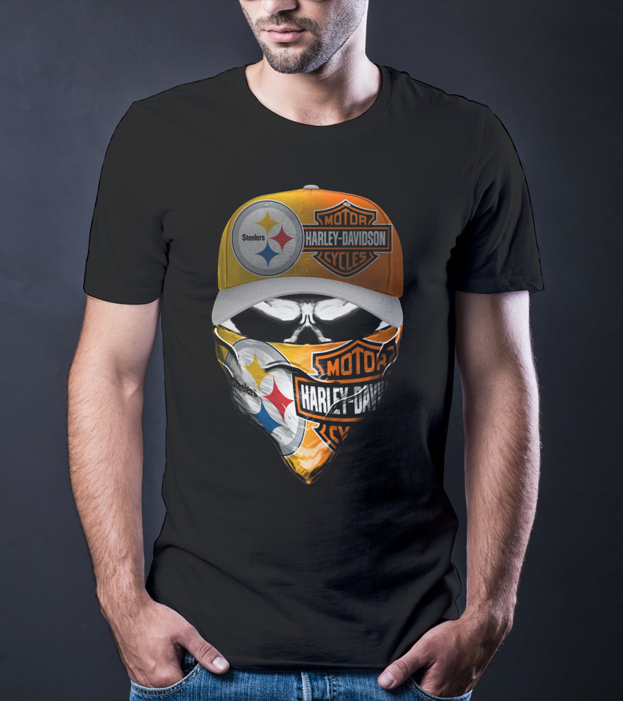 Steelers Harley Davidson Motorcycles Skull Mask T-Shirt