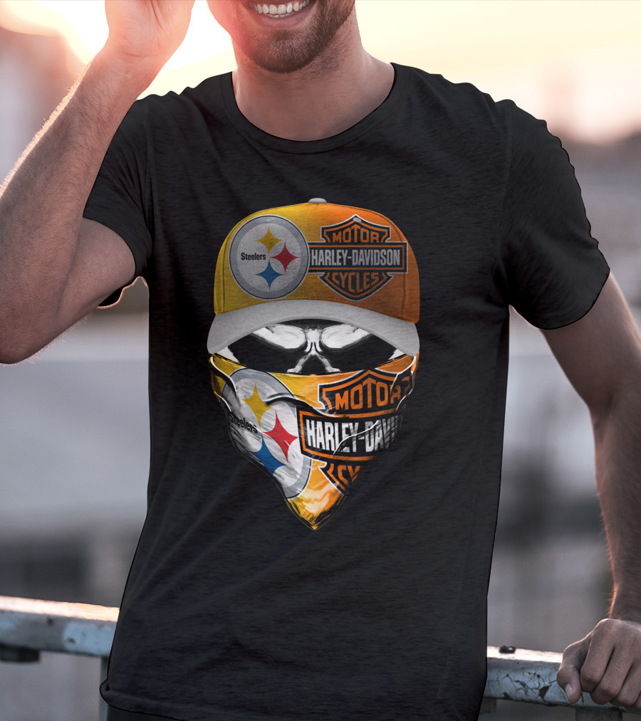 Steelers Harley Davidson Motorcycles Skull Mask T-Shirt