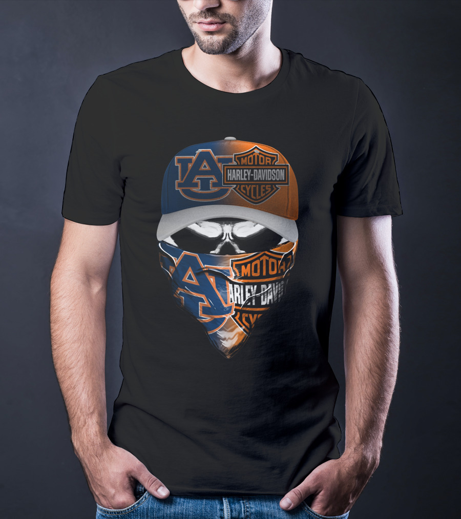 Auburn Tigers Harley Davidson Motorcycles Skull Combo T-Shirt
