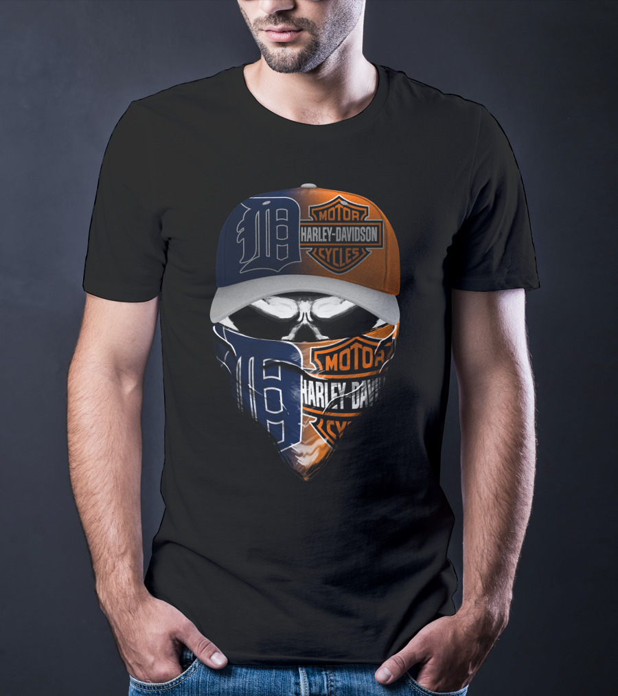 Detroit Tigers Harley Davidson Skull T-Shirt