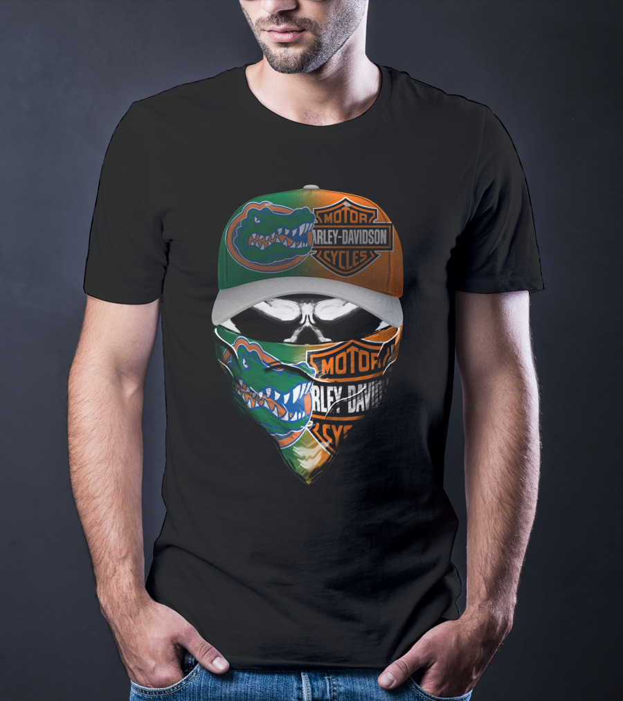 Harley Davidson Gator Face Mask And Cap With Motorcycles T-Shirt