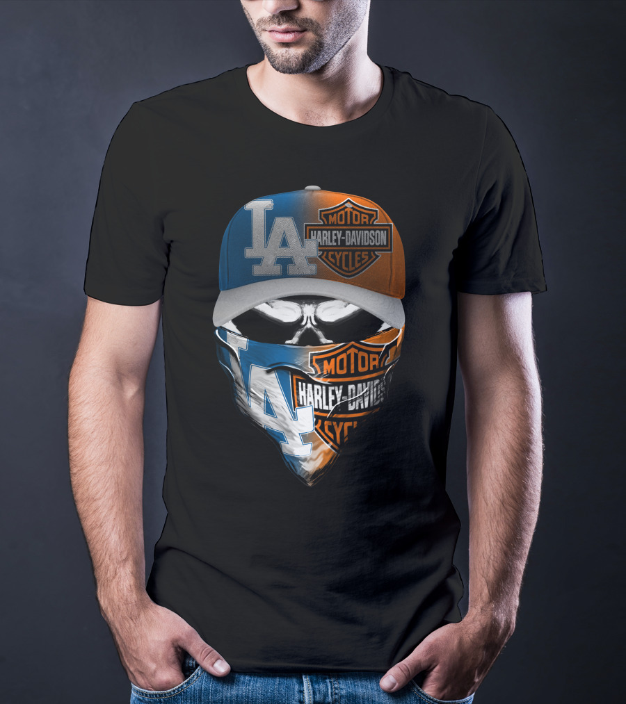 Los Angeles Dodgers Harley Davidson Skull Cap Bandana T-Shirt