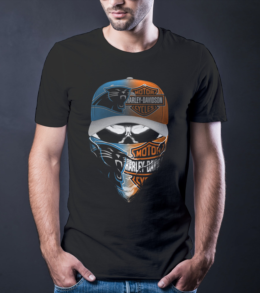 Harley Davidson Motor Cycles Skull Bandana Split Panthers Helmet T-Shirt