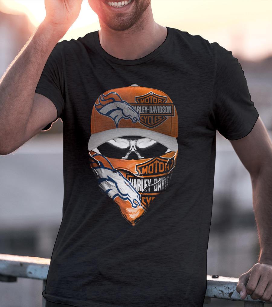 Denver Broncos Harley Davidson Motorcycle Skull Fusion T-Shirt