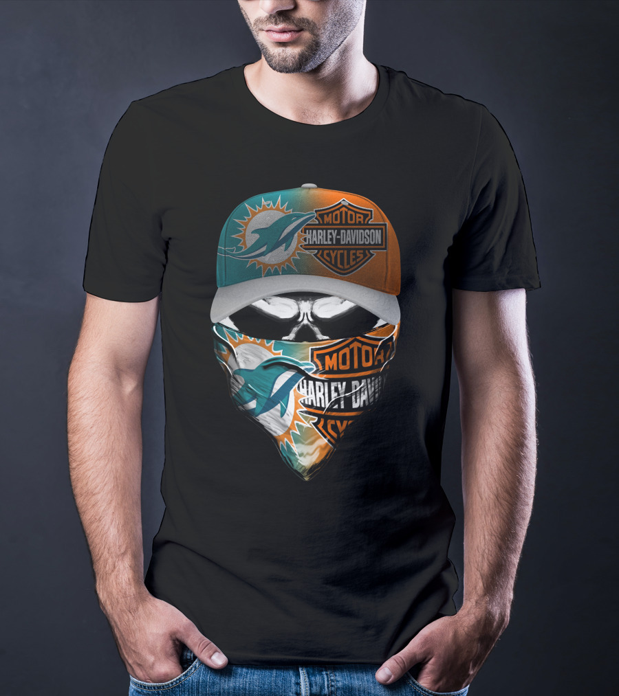 Miami Dolphins Harley Davidson Motorcycles Skull T-Shirt