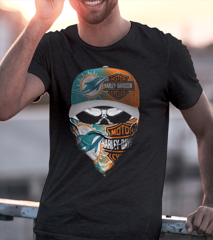 Miami Dolphins Harley Davidson Motorcycles Skull T-Shirt