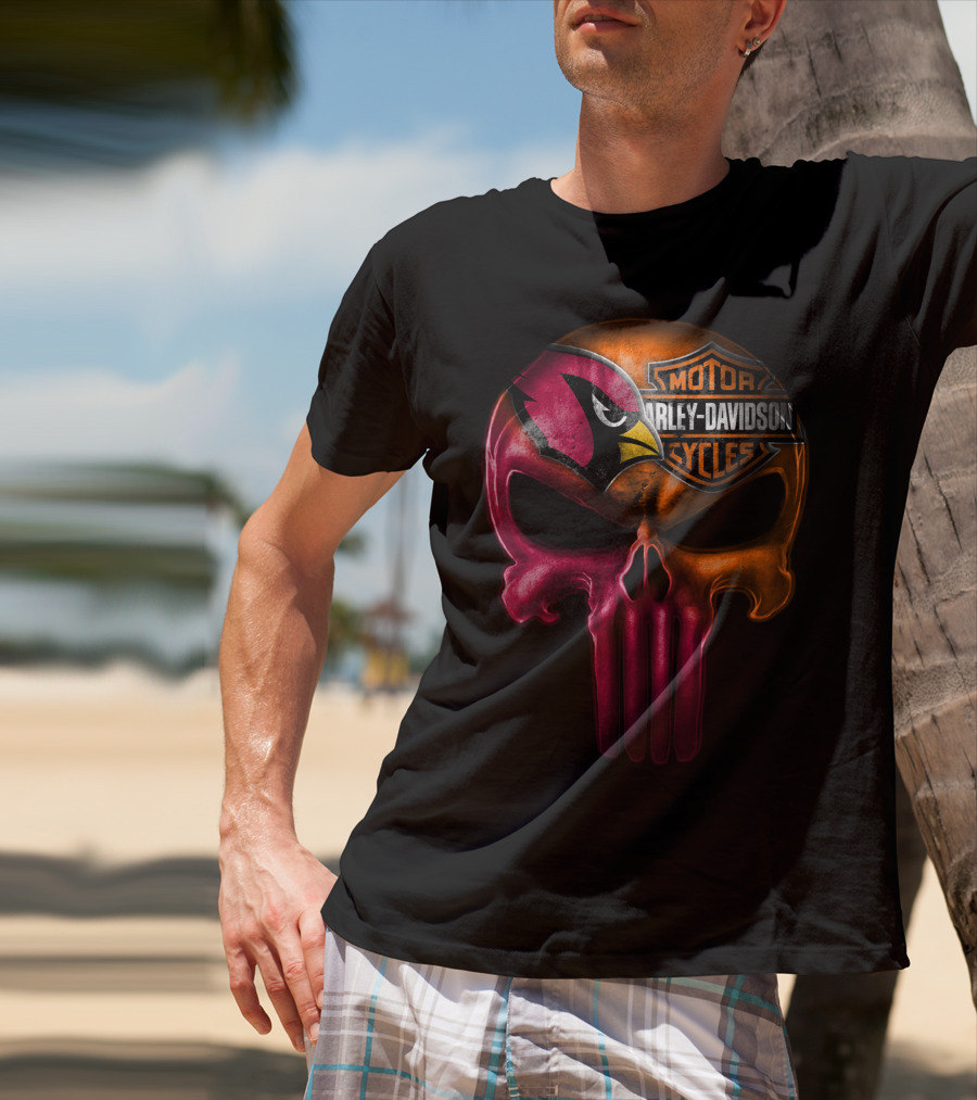 Arizona Cardinals Harley Davidson Skull T-Shirt