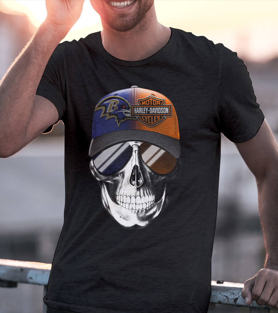Baltimore Ravens Harley Davidson Skull Cap T-Shirt