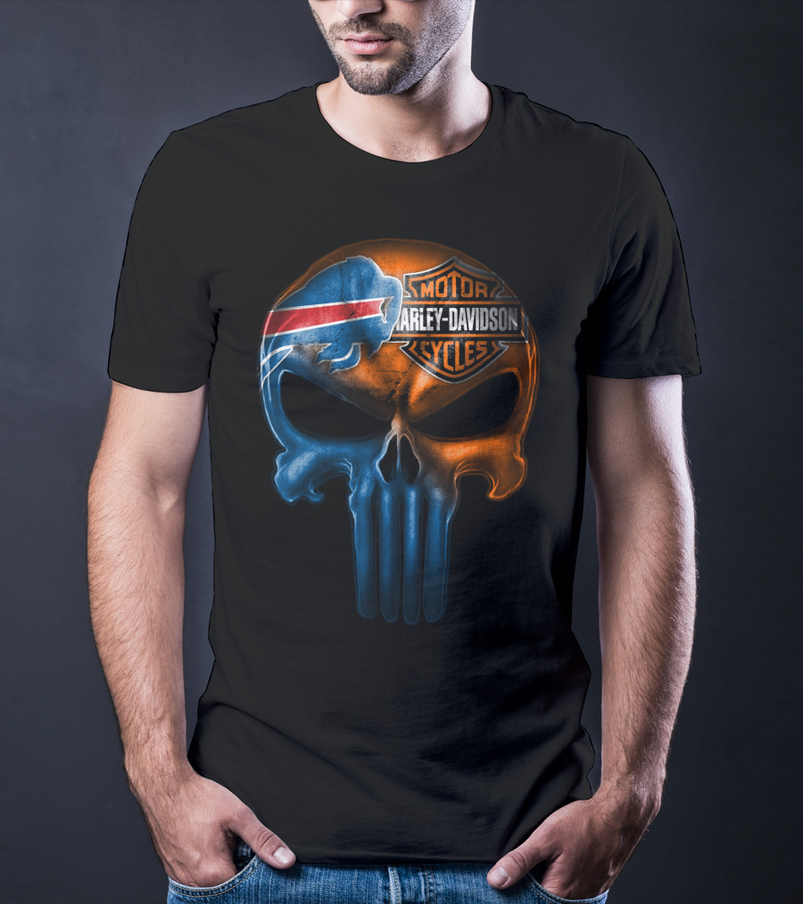 Buffalo Bills Harley Davidson Punisher Skull T-Shirt