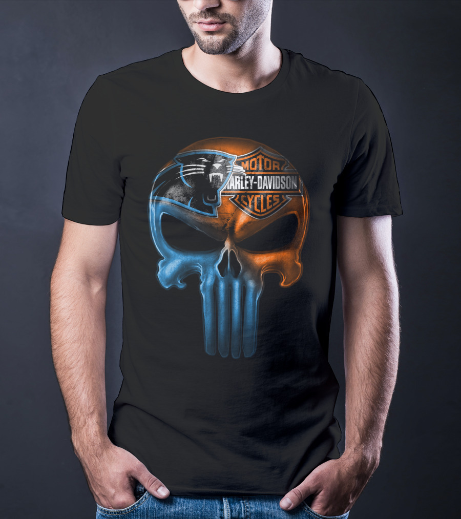 Carolina Panthers Harley Davidson Skull T-Shirt