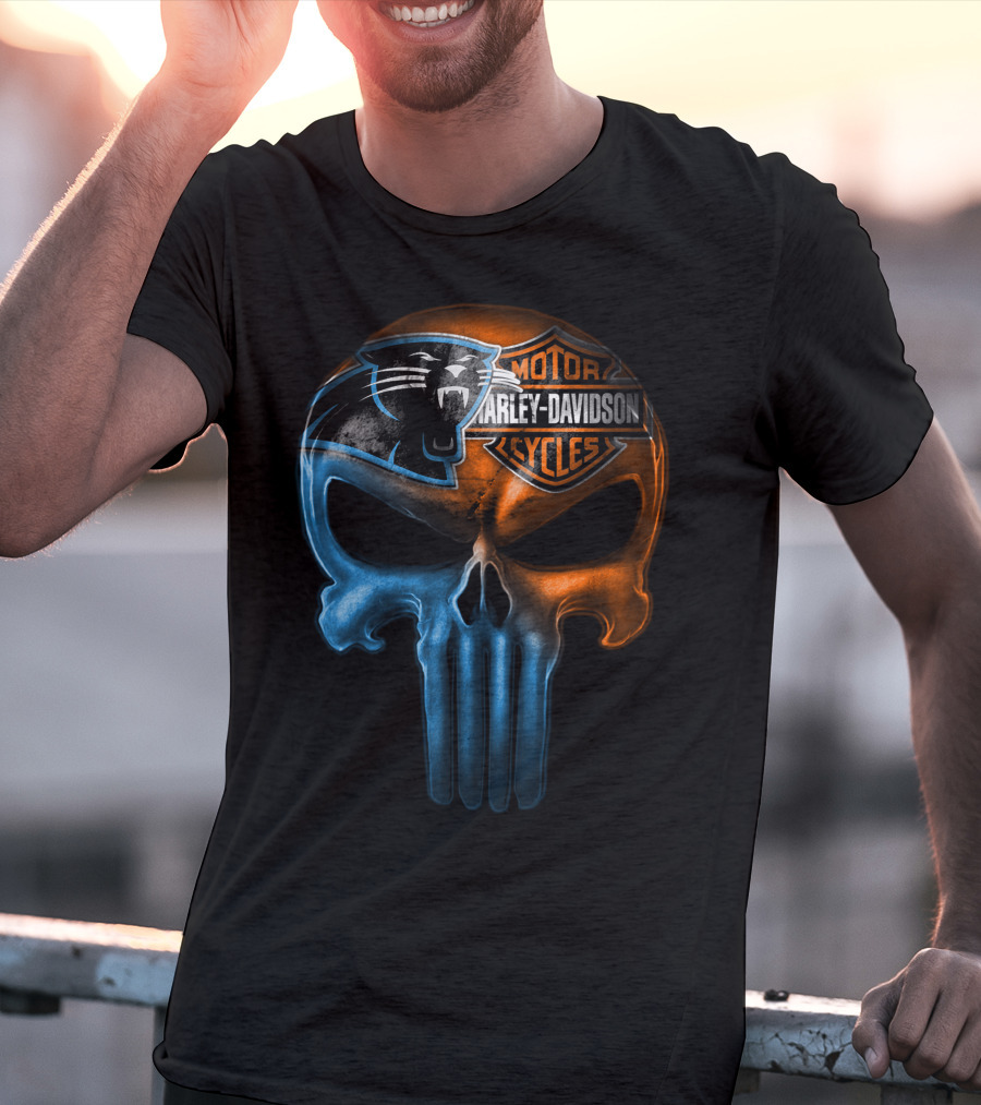 Carolina Panthers Harley Davidson Skull T-Shirt