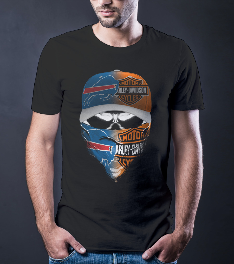 Buffalo Bills Harley Davidson Motorcycles Skull Mask Cap T-Shirt