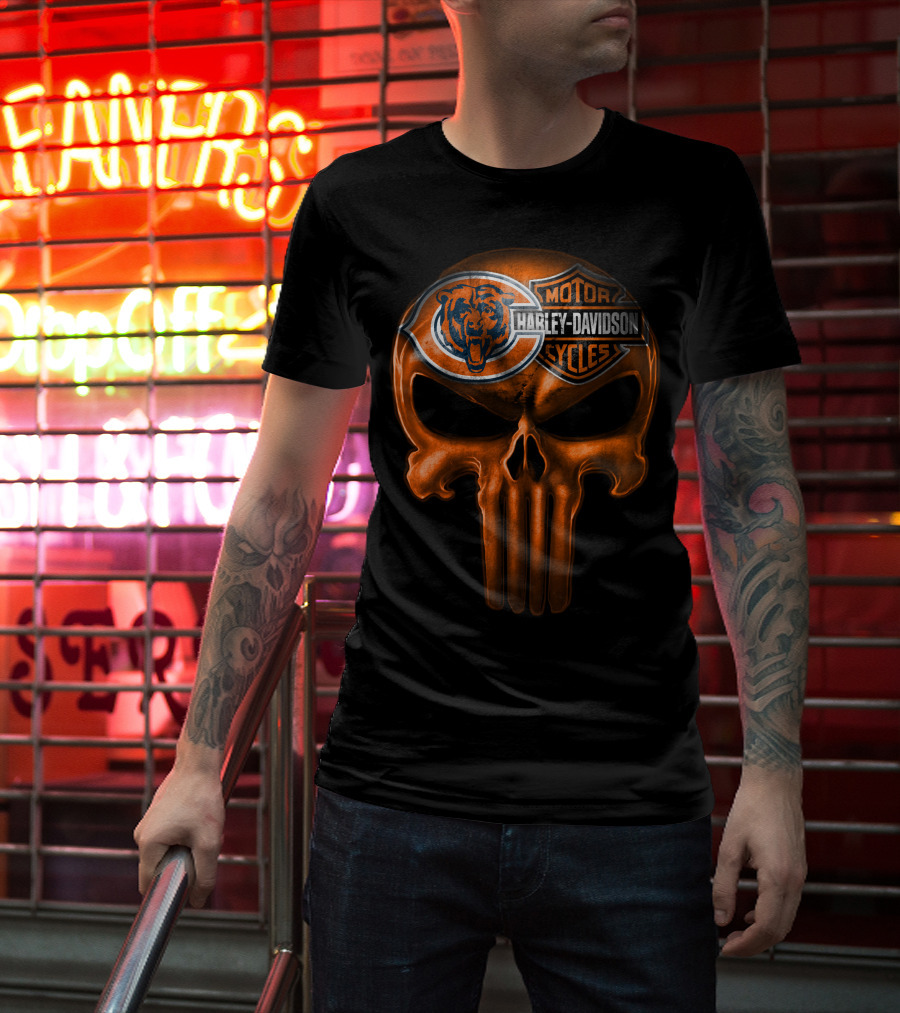 Chicago Bears Harley Davidson Punisher Skull T-Shirt