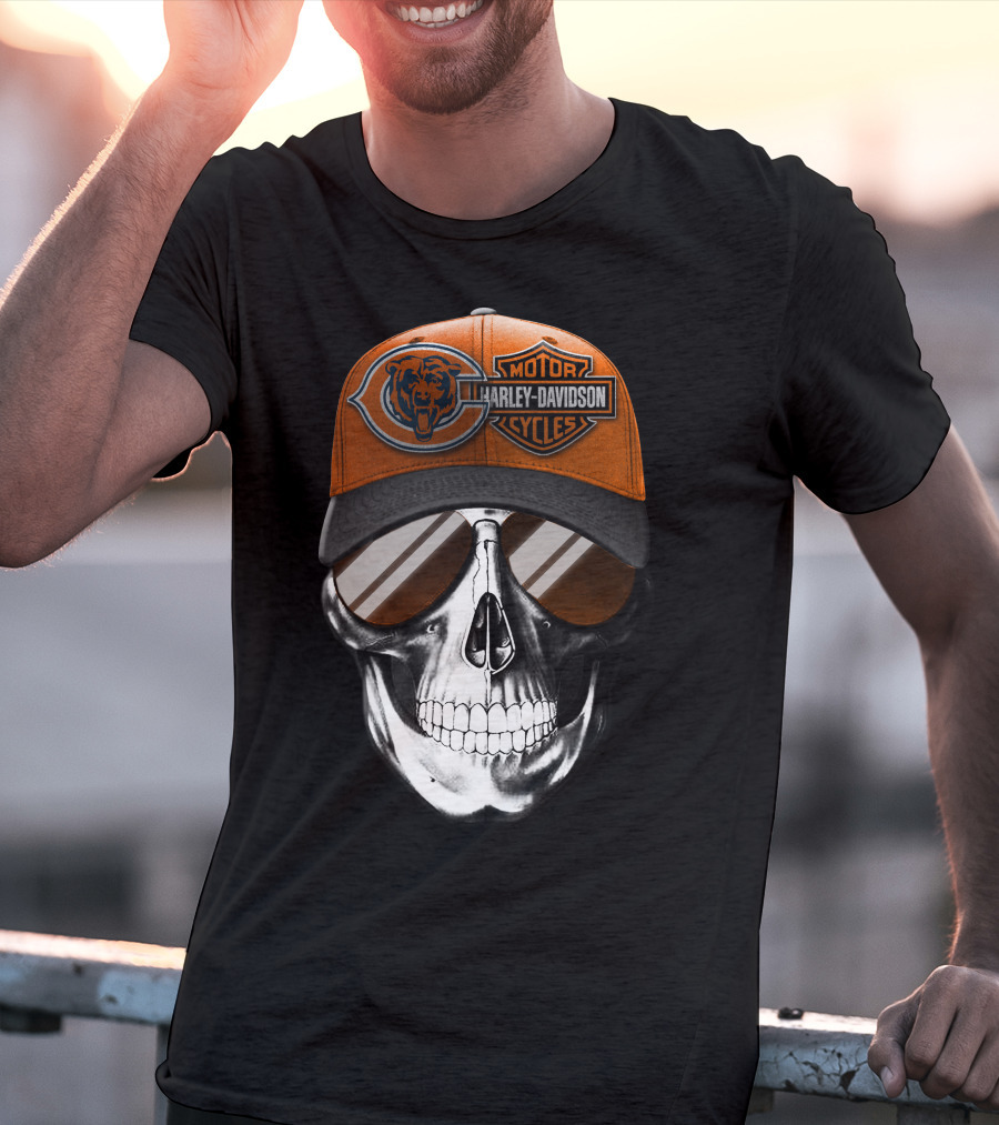 Chicago Bears Harley Davidson Skull Cap T-Shirt