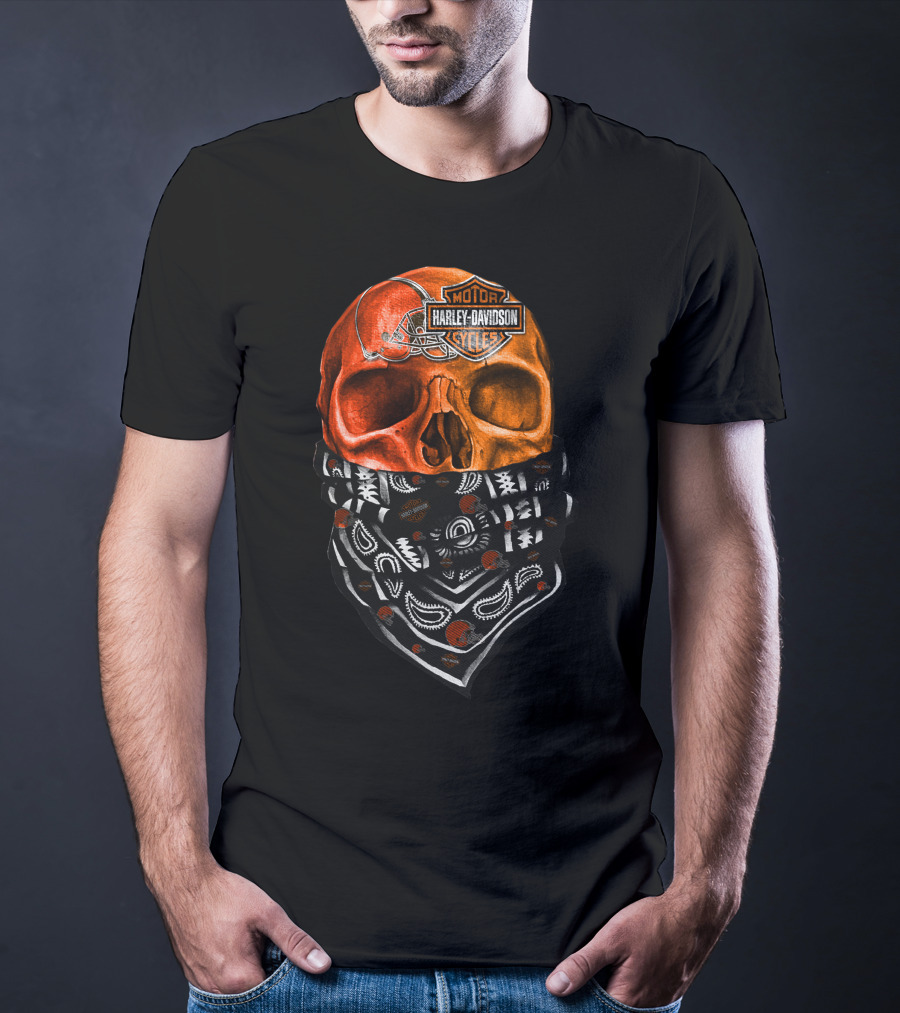 Harley Davidson Cleveland Browns Skull With Bandana T-Shirt