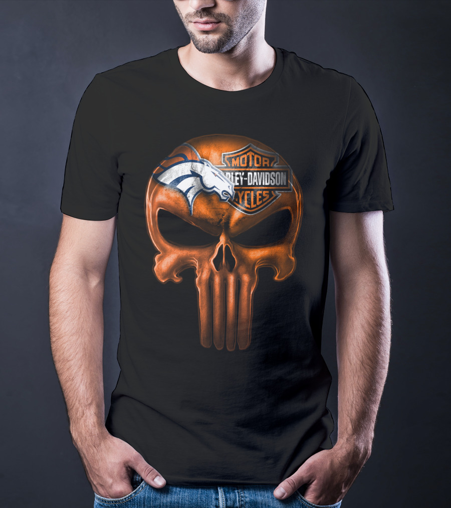 Denver Broncos Harley Davidson Punisher Skull T-Shirt