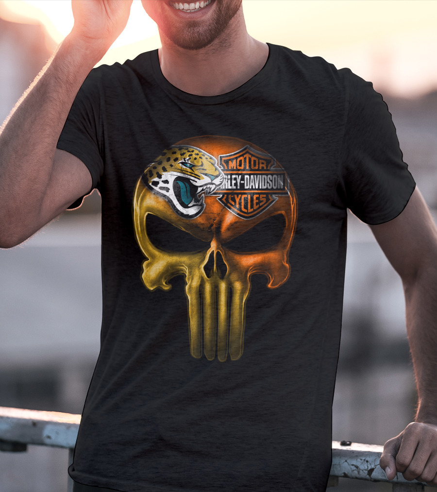 Jacksonville Jaguars Harley Davidson Skull T-Shirt