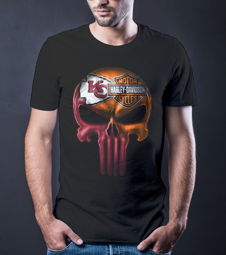 Kansas City Chiefs Harley Davidson Punisher Skull T-Shirt