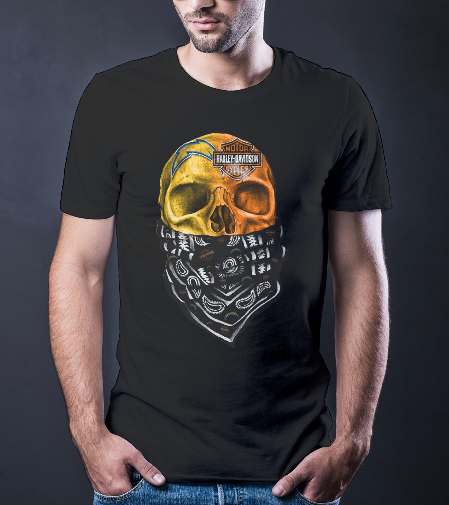 Los Angeles Chargers Harley Davidson Skull Bandana T-Shirt