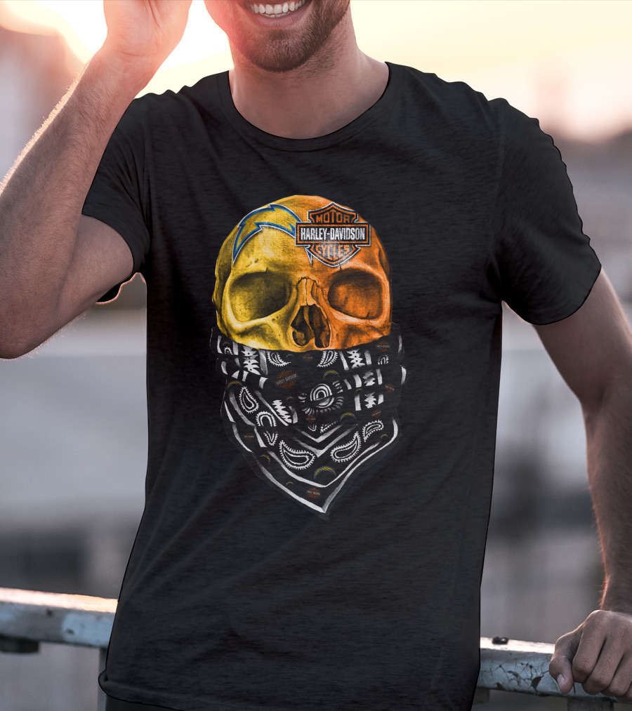 Los Angeles Chargers Harley Davidson Skull Bandana T-Shirt