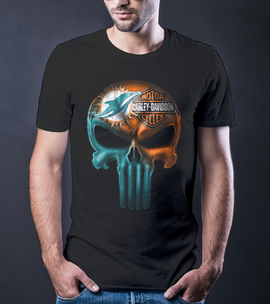 Miami Dolphins Harley Davidson Punisher Skull T-Shirt