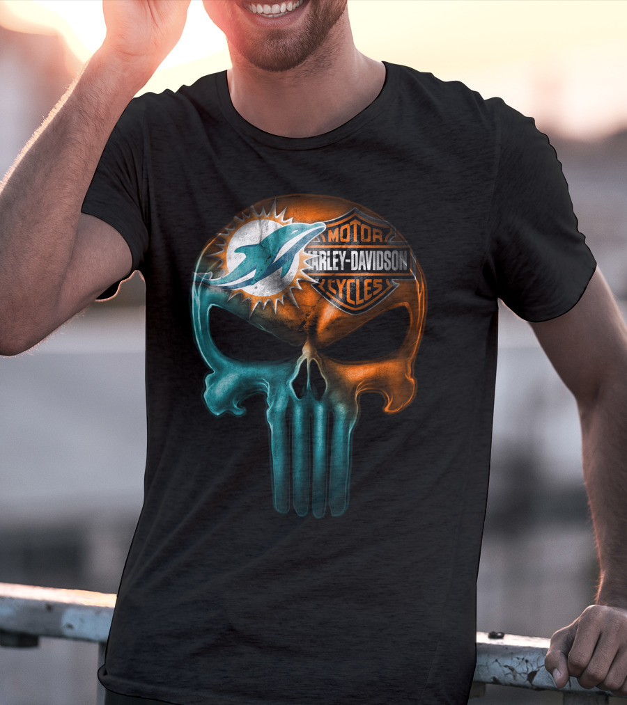 Miami Dolphins Harley Davidson Punisher Skull T-Shirt