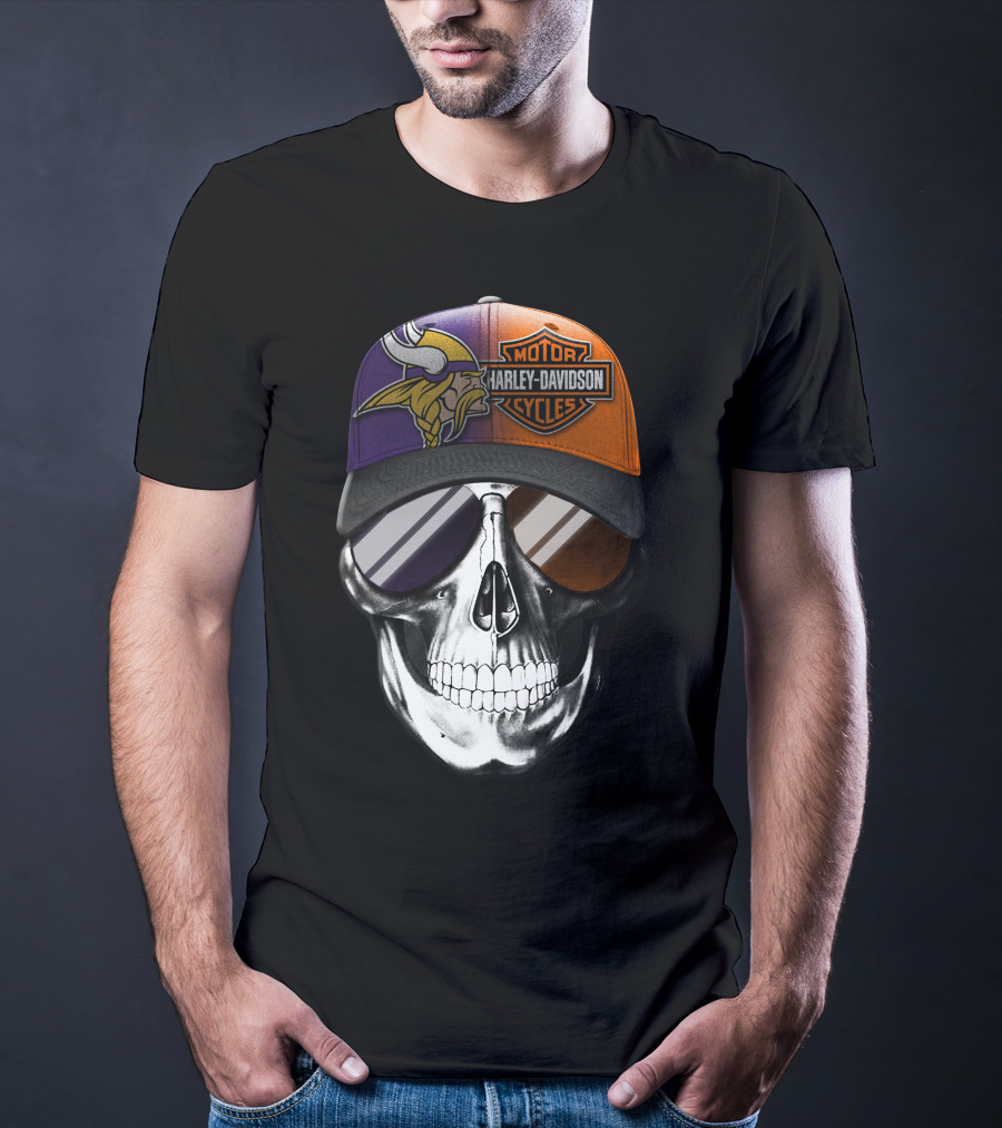 Minnesota Vikings Harley Davidson Skull T-Shirt