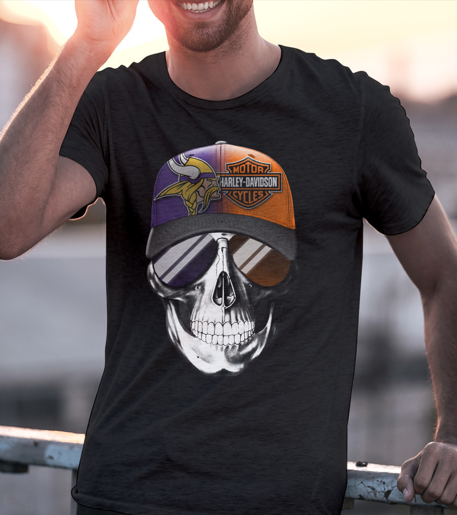 Minnesota Vikings Harley Davidson Skull T-Shirt