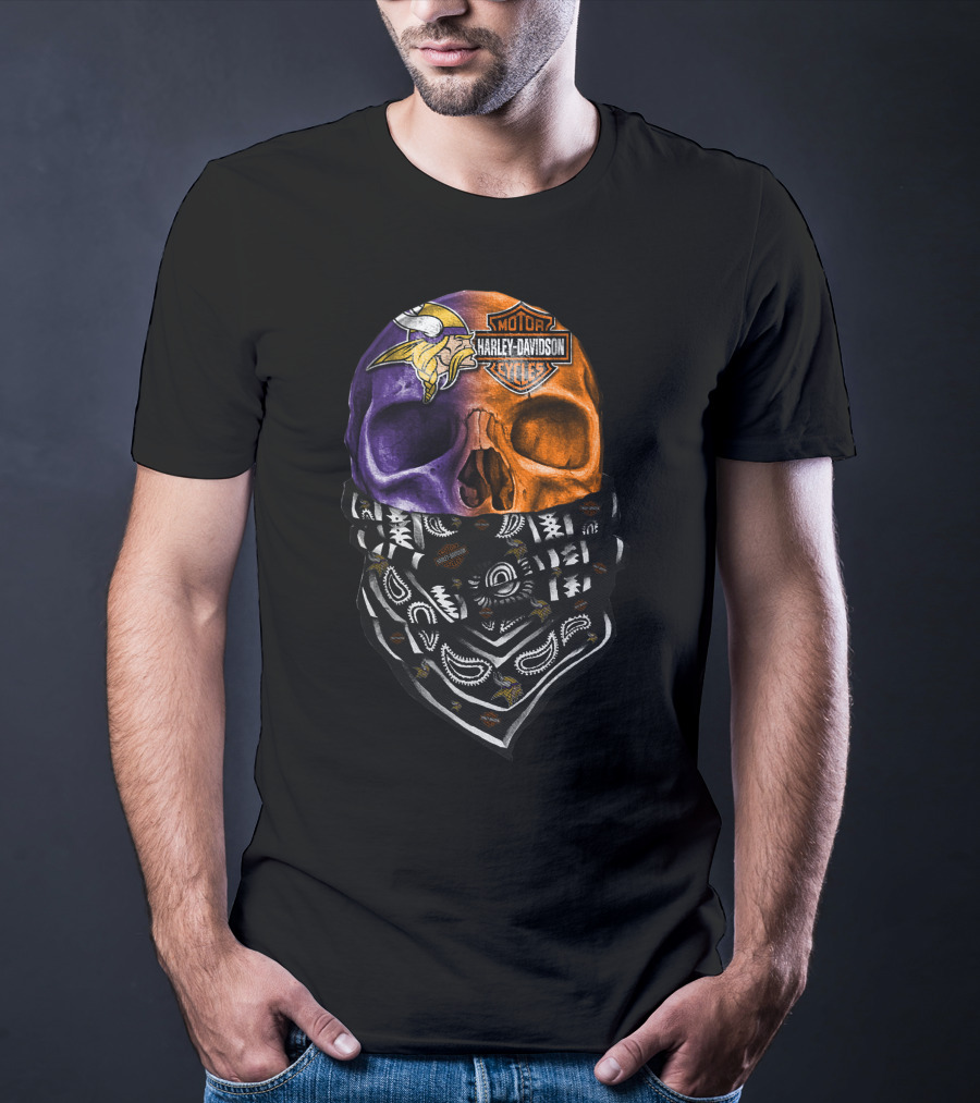 Harley Davidson Viking Skull Bandana Orange Purple T-Shirt