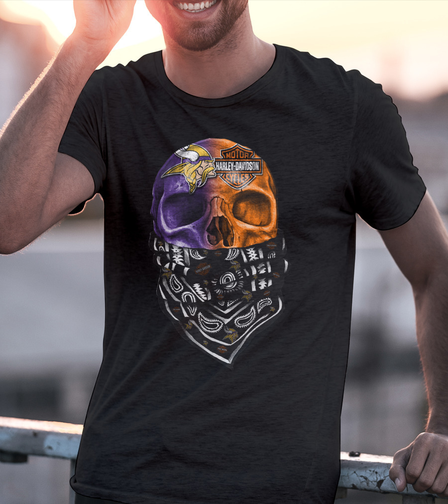 Harley Davidson Viking Skull Bandana Orange Purple T-Shirt